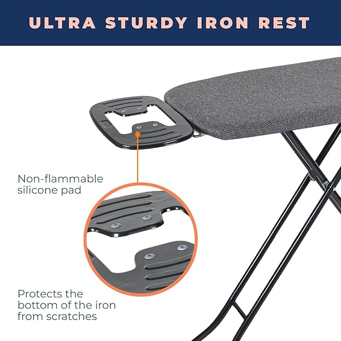 Ironing Board with Iron Rest, Iron Board with 3 Layers Extra Thick Cover, Compact and Space Saver Foldable Ironing Board, Adjustable Height, Easy Storage with Smart Hanger and Lightweight Design-Ruum Studio Home
