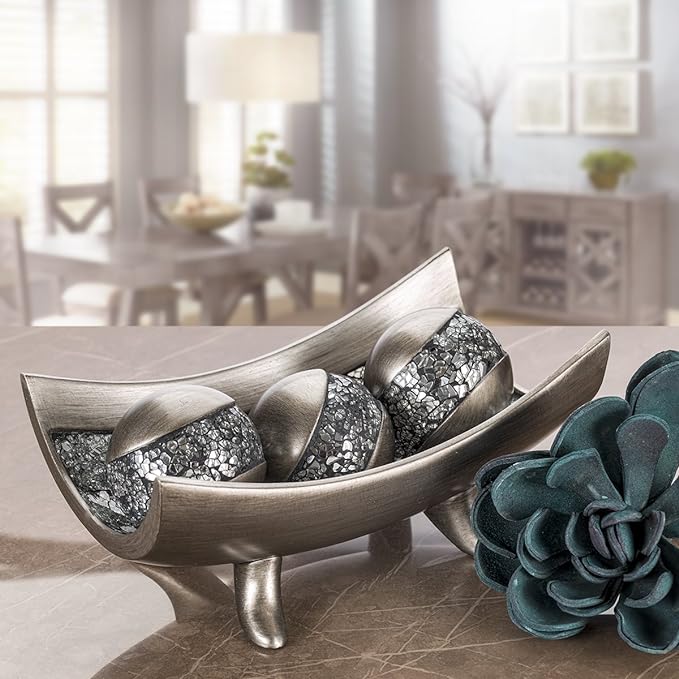 Creative Scents Schonwerk Silver Centerpiece Bowl - Coffee Table Decor - Centerpiece Table Decorations for Dining Room Living Room or Entry Table - Decorative Bowl - Best Wedding/Birthday Gift-Ruum Studio Home