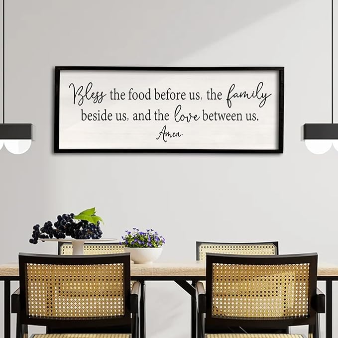 Bless the Food Before Us Sign Wall Decor 40"X15" Large Farmhouse Dining Room Wall Decor Framed Wood Rustic Home Wall Art Kitchen Decoration (Black)-Ruum Studio Home