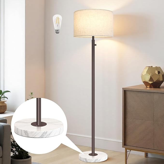 Floor Lamp for Living Room,Dimmable Gold Floor Lamp,Modern Standing Lamp with Marble Base,Tall Standing Lamp for Bedroom, Reading,Office & Kids' Room,LED Bulb Included(Brown)-Ruum Studio Home