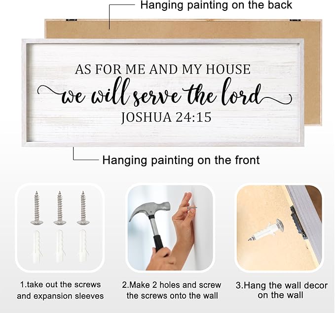 As For Me And My House We Will Serve The Lord Framed Wall Art, 40''×15'' Positive Religious Rustic Bible Verse for Christian God Jesus Christ Prayer, Vintage Horizontal Holy Catholic Scripture Decor-Ruum Studio Home
