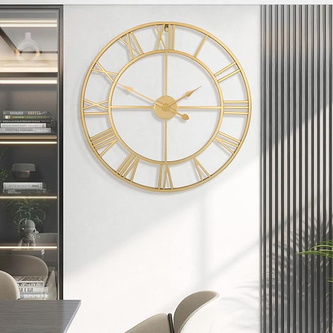 Large Wall Clock for Living Room Decor - 60cm/ 24 Inches Silent Non-Ticking Metal Wall Clocks Battery Operated, Vintage Decorative Modern Wall Clock for Bedroom, Office, Farmhouse Decor-Ruum Studio Home