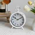 Small white table clock Vintage Rustic White Table Clock on Stand, Decorative Desk and Shelf Clock Farmhouse Mantel Clock Rustic Non-Ticking Clock-Ruum Studio Home
