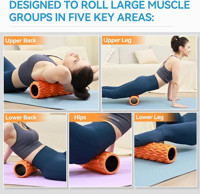 Foam Roller - 15 inch Deep Tissue Massager for Muscle Massage, Myofascial Trigger Point Release, Exercise, Yoga, Pilates & Stretching(Orange)-Ruum Studio Home