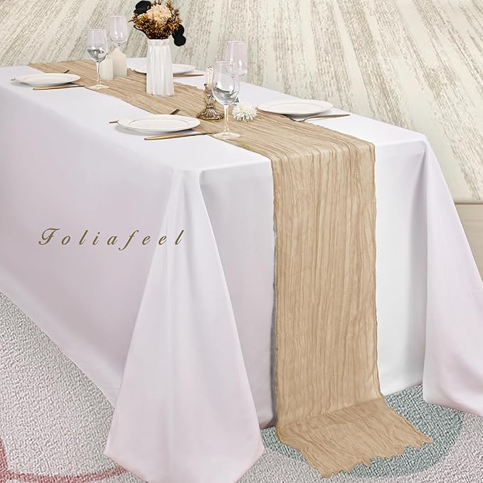 Sand 6 Pack 10FT Cheesecloth Table Runner 20 x 120 Inch Long Rustic Gauze Cheese Cloth Table Runner for Wedding Bridal Baby Shower Table Decorations Boho Fabric Sheer Birthday Party Table Decor-Ruum Studio Home