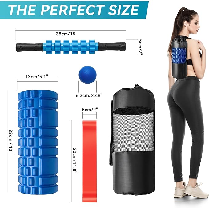 5 in 1 Foam Roller Set for Deep Tissue Muscle Massage, High Density Trigger Point Fitness Patented Exercise Foam Roller, Massage Roller, Massage Ball, Resistance Band, for Whole Body-Ruum Studio Home