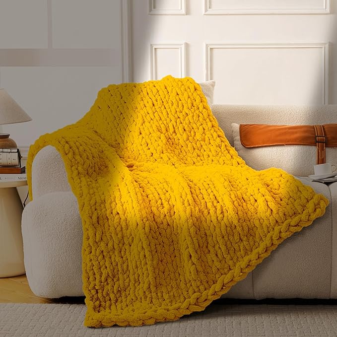 Ultra Soft Chunky Knit Blanket Throw -40x50 Hand Knitted Warm Chenille Throw Blanket, Home Decor Soft Thick Yarn Cable Knit Blanket Breathable Fleece Banket Christmas for Couch Bed Sofa Best GIF-Ruum Studio Home