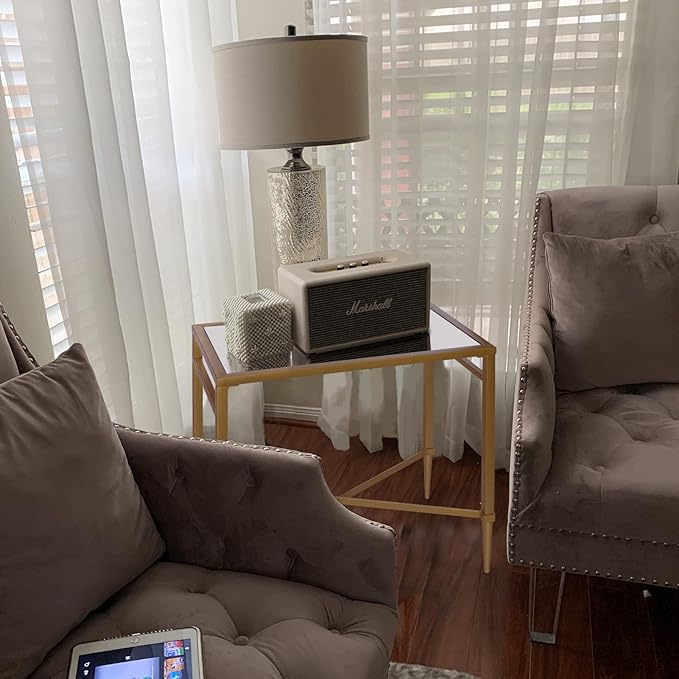 Gold End Table, Rectangle Side Table with Mirrored Top, Modern Metal End Table, Small Narrow Side Table for Living Room, Balcony, 22" L x 12.4" W x 24" D-Ruum Studio Home