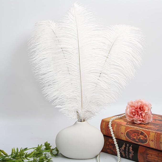 THARAHT 12pcs White Ostrich Feathers Natural Bulk 12-14Inch 30cm-35cm for Wedding Party Centerpieces Easter Gatsby and Home Decorate Ostrich Feathers-Ruum Studio Home