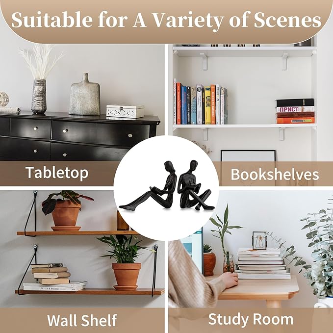 Sziqiqi Book Ends for Shelves Decorative - Cast Iron Bookends for Books Reading Couple Bookshelf Decorative Objects Metal Modern Statue Sculpture Gift for Readers Book Lovers Nerd-Ruum Studio Home