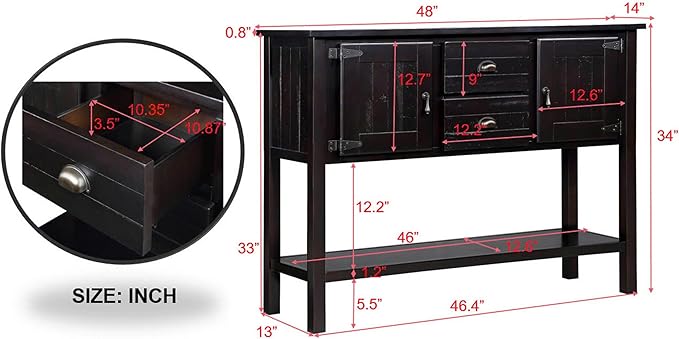 Solid Wood Farmhouse Console Table,Sofa Table with Storage Drawers and Shelves,Entryway Table for Entry Hallway Foyer Sofa Side Table,Fully Assembled(48" Espresso)-Ruum Studio Home