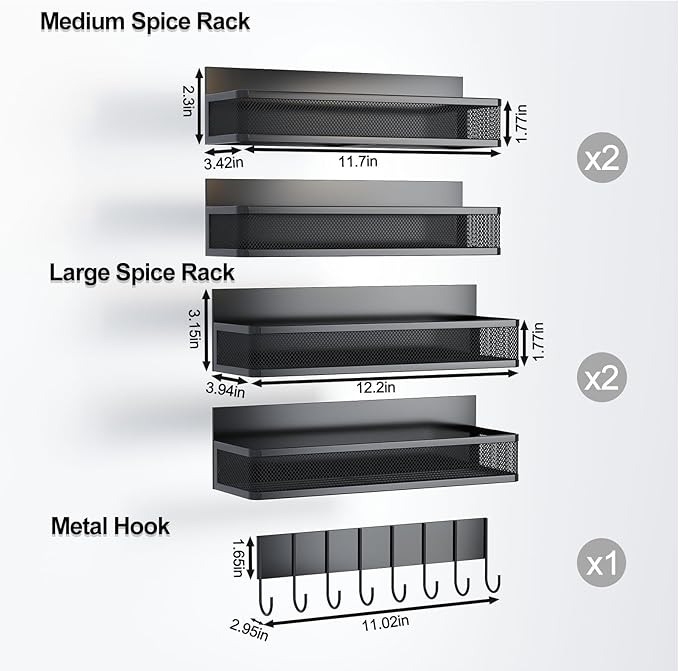 Magnetic Spice Rack for Refrigerator, 5 Pack Magnetic Shelf, Moveable Magnetic Fridge Organizer with 8-Hook Rack, Seasoning Organizer for Kitchen Organization and Storage (5 Pack)-Ruum Studio Home