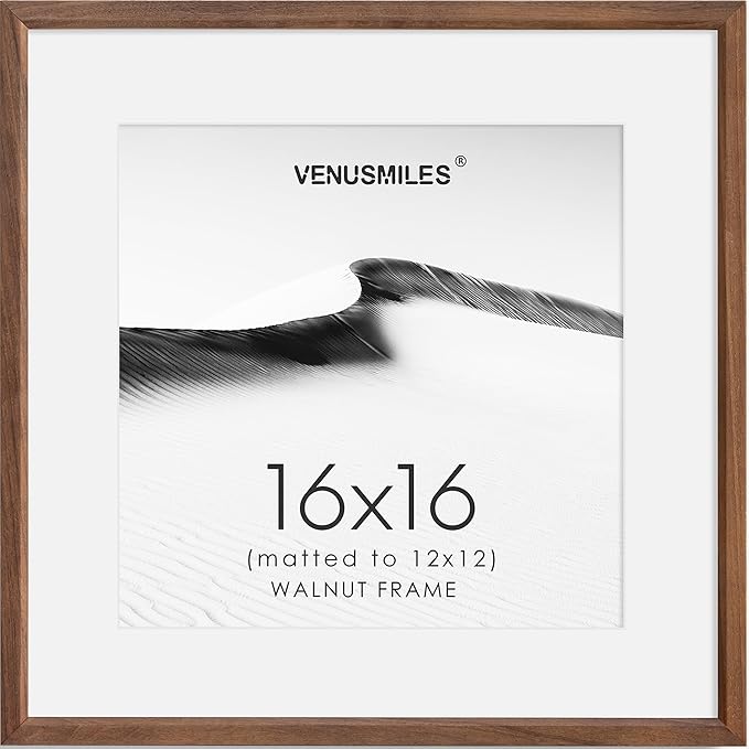 16x16 Picture Frame Natural Solid Walnut Photo Frames with 12x12 Removable Mat Wall Hanging Large Handcrafted Frame with HD Plexiglass Wall and Tabletop Display Large Poster Frame-Ruum Studio Home