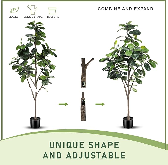 Faux Fiddle Leaf Fig Tree 7ft - Artificial Ficus Lyrata Plant in Pot - Fake Fig Tree for Indoor Modern Home House Office-Ruum Studio Home