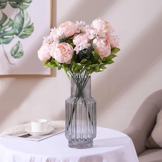 Duovlo Springs Flowers Artificial Silk Peony Bouquets Wedding Home Decoration,Pack of 1 (Spring Pure Pink)-Ruum Studio Home