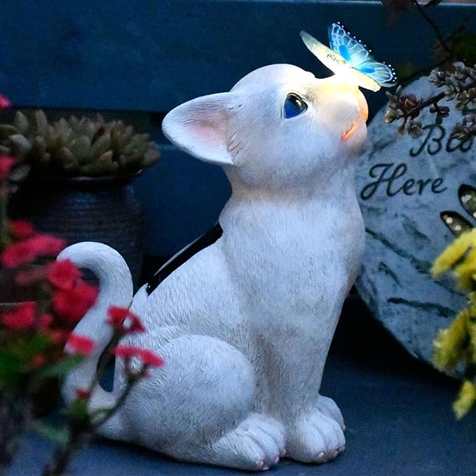 Cat Garden Figurines Outdoor Decor Solar Statue with LED Lights for Patio Lawn Yard Art Decoration Housewarming Garden Gift-Ruum Studio Home