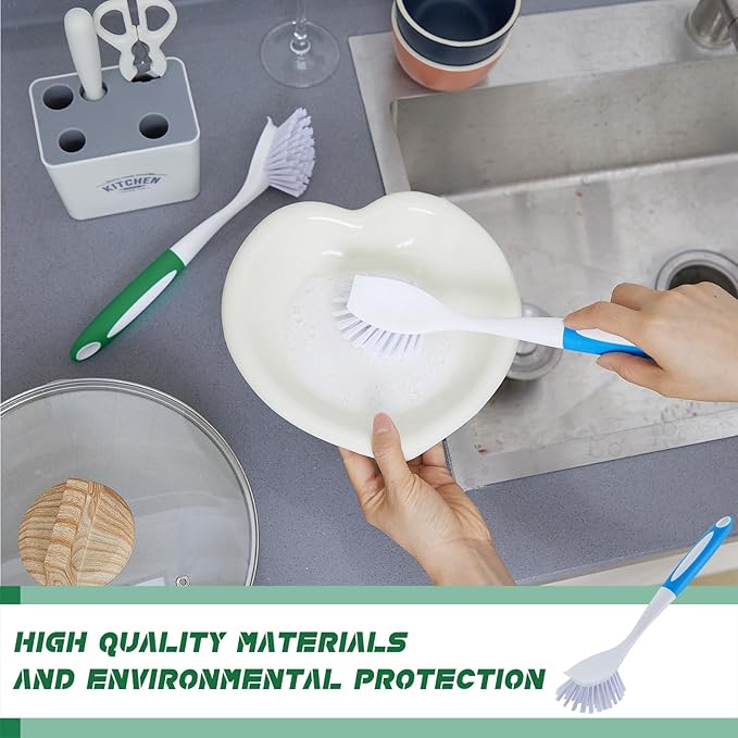 Hsei 20 Pcs Blue and Green Kitchen Scrub Dish Brush Bulk with 11 Inch Anti Slip Handle Cleaning Dish Scrubber with Stiff Bristles Washing Scrub Brushes for Housekeeping for Pots and Pans, Kitchen Sink-Ruum Studio Home