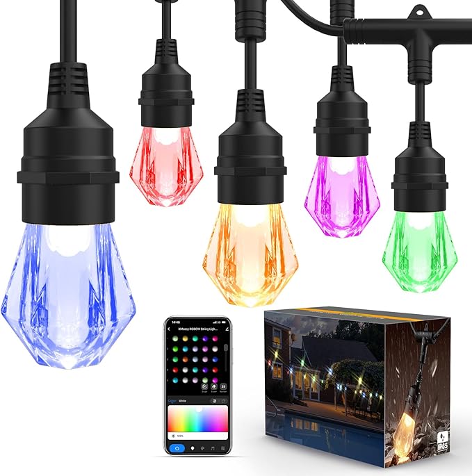 XMCOSY+ Smart Outdoor String Lights - 123ft RGBCWIC Patio Lights with 40 Color Changing Bulbs, LED String Light for Outside Backyard Bistro Party, APP WiFi Control, Work with Alexa, IP65 Waterproof-Ruum Studio Home