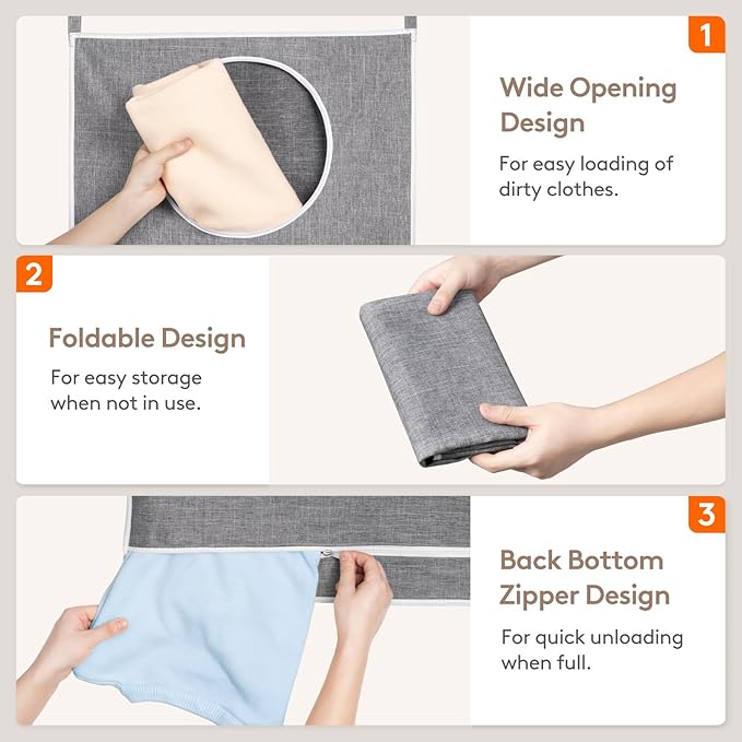 Lifewit 2 Pack Over Door Laundry Hamper, Large Collapsible Hanging Laundry Hamper, Hanging Laundry Basket Bag for Bathroom Bedroom Dirty Clothes Storage Organizer, Light Gray-Ruum Studio Home