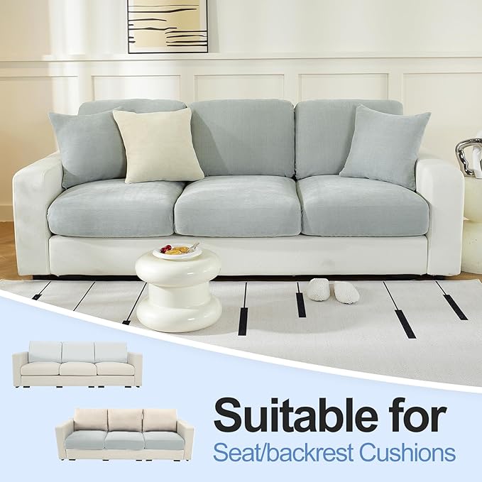Couch Cushion Covers Individual Large Super Stretch Chenille (Softer Version) Sofa Cushion Covers, Couch Seat Covers Couch Slipcovers Furniture Protector (3 Piece, Light Grey)-Ruum Studio Home
