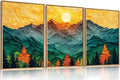 Abstract Mountain Framed Canvas Wall Art Set, Forest Pine Tree Golden Sunset Wall Decor, Mixed Patchwork Landscape Art Print for Living Room, Bedroom, Dining Room, Office - 16"x24"x3-Ruum Studio Home