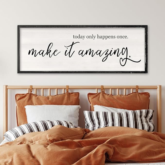 RLWangChao Today Only Happens Once Make It Amazing Wall Art Decor 40x15 Inch Large Inspirational Quote Sign Rustic Living Room Vintage Wood Frame Office Motivational Home Wall Hanging (Black)-Ruum Studio Home