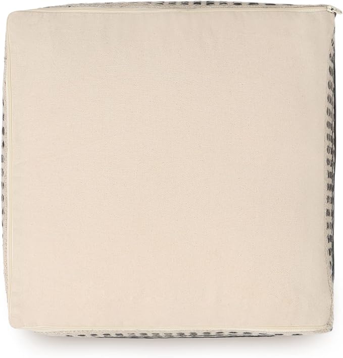 REDEARTH · Tufted Pouf Ottoman with Filler Textured Storage Cube Bean Bag Pouffe Footrest for Living Room, Bedroom, Nursery, Kidsroom; 100% Cotton (17.5"X17.5"X17.5", Chevron Gage)-Ruum Studio Home