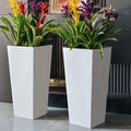 GreenShip 27" Tall Planters, Set of 2 – Black Outdoor Planter for Front Porch & Tall Plants, Weather-Resistant, with Drainage Hole & Rubber Plug (No Plants Included) (White-2pcs)-Ruum Studio Home