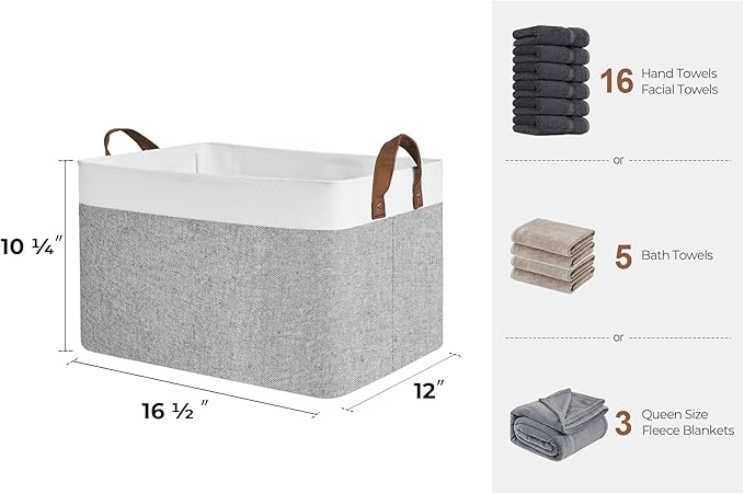 StorageWorks Storage Bins, Fabric Storage Bins for Shelves, Large Storage Baskets with Metal Frame, Closet Baskets and Bins with Handles, Gray and White, 2-Pack-Ruum Studio Home