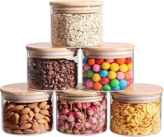 ComSaf 0.5 Qt Glass Food Storage Jars Set of 6, Clear Glass Storage Containers with Lids, Pantry Organization Jar, Spice, Blooming Tea, Coffee, Cookie and Sugar Container, Small jar Set for Kitchen-Ruum Studio Home