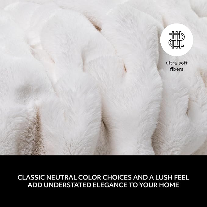 Mon Chateau Premium Reversible Luxury Faux Fur Throw for Couch, Sofa, or Bed - Plush Cozy Soft Blanket for Sleeping or Home Décor, 60" x 70" (Ivory)-Ruum Studio Home