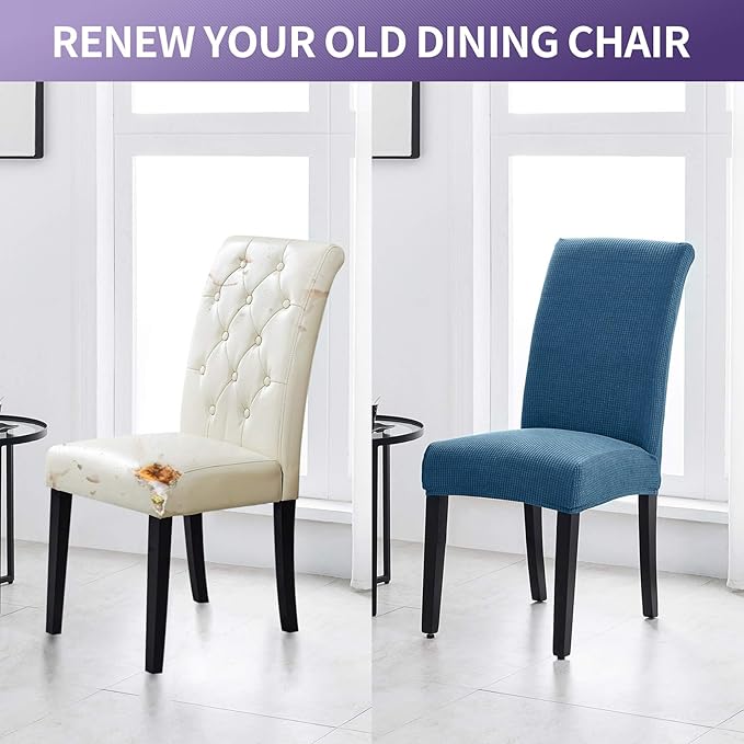 Joccun Chair Covers for Dining Room Set of 2, Chair Slipcovers Stretch Dining Room Chair Covers Seat Protector,Washable Parsons Chair Cover for Home,Hotel,Banquet(Dark Blue,2 Pack)-Ruum Studio Home