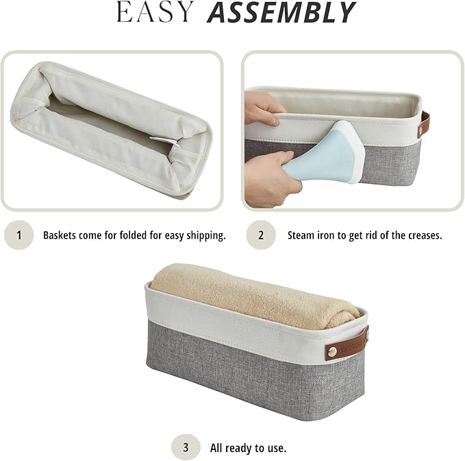 DECOMOMO Narrow Storage Bins Small Baskets for Organizing Bathroom, Toilet Tank, Towel Storage, Entryway, Gifts (Grey and White - Set of 4)-Ruum Studio Home
