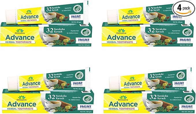 Jagat Devsutra Advanced Toothpaste | Doctor Recommended Ayurvedic, Organic & Herbal | 100% Natural Teeth Whitening, No Fluoride & Artificial Colors, Gum Cure, Vegan - Pack of 4-Ruum Studio Home