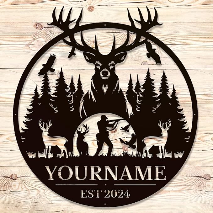 Personalized Metal Signs - Custom Shed Wall Decor, Black Deer Metal Art, Home Sign Plaques, Outdoor Decorative Signage (Style C)-Ruum Studio Home