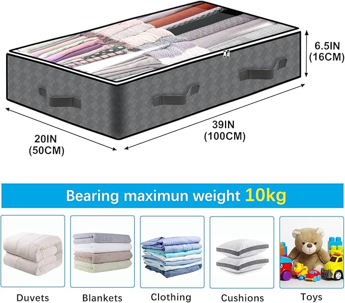 8 Pack Under Bed Storage Containers, 90L Collapsible Closet Organizers and Storage Bins, Underbed Storage Bags for Wrapping Paper, Blanket, Towels, Clothes, Comforter, Sweaters, Linen Sheet-Ruum Studio Home