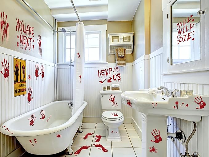 Halloween Window Clings Decorations, Bloody Handprint and Footprint Stickers, Scary Halloween Party Decor for Windows and Cars, Indoor/Outdoor Use - 12 Sheets-Ruum Studio Home