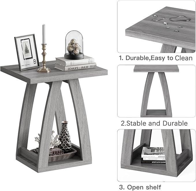 End Tables Living Room, Side Table Beside Sofa, Nightstand for Bedroom, Couch Side Table with Shelf, Modern End Table for Living Room, Grey End Table-Ruum Studio Home
