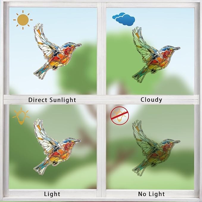 12pcs Window Decals for Bird Strikes, Anti Collision Window Clings, Rainbow Reflection Window Sticker, Hummingbird Style Sun Catcher Stickers for Glass Windows-Ruum Studio Home