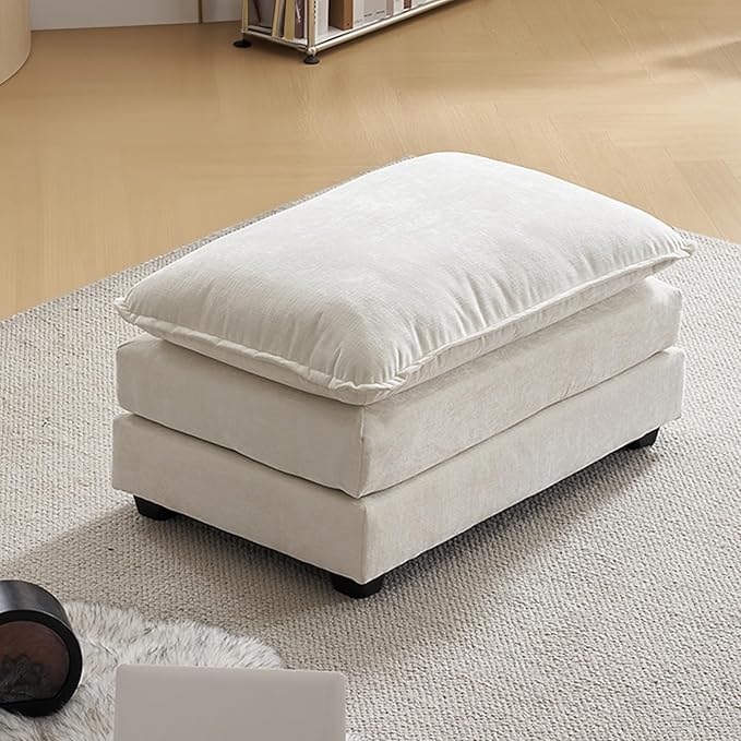 Karl home Modular Ottoman for Sectional Sofa, Chenille Comfy Upholstered Furniture for Living Room, Apartment, Studio, Office, (Ottoman, Beige)-Ruum Studio Home
