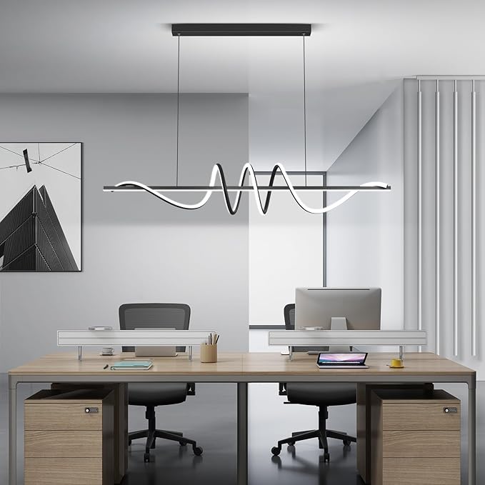 JAYMP Dining Room LED Chandelier 60W Dimmable Kitchen Island Light Modern Pendant Light Geometric Design Hanging Light Fixture Black 45 Inches-Ruum Studio Home