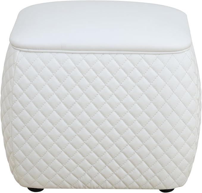 Ottoman Rectangular Storage Ottoman Bench, Faux Leather Footrest, Stool Footstool for Living Room, Bedroom, Entryway, White, 19.5"x15.5"x18"-Ruum Studio Home