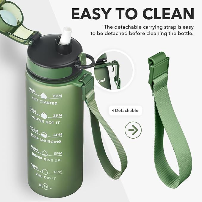 Enerbone Water Bottle, Leakproof BPA & Toxic Free, Motivational Water Bottle with Times to Drink and Straw, Fitness Sports Water Bottle with Strap for Office, Gym, Outdoor Sports-Ruum Studio Home