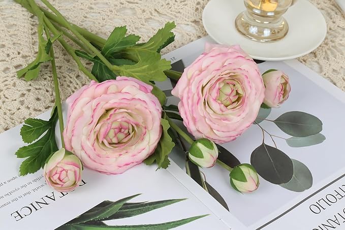 IPOPU 4PCS Real Touch Purple Ranunculus Artificial Flowers Faux Ranunculus Flowers for Vase Real Look Silk Peonies Fake Peony Flowers for Home Indoor Wedding Centerpieces for Table Decor (Purple Edge)-Ruum Studio Home