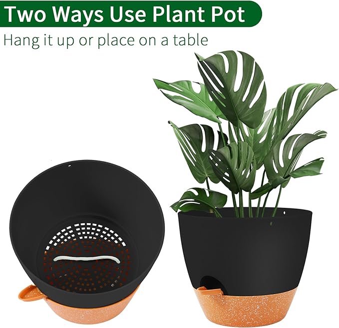 GARDIFE Hanging Planter, 10 inch Hanging planters for Indoor. Outdoor Plants, Self Watering Plant Pot, 2 Pack Large self Watering Hanging Planter, Black-Ruum Studio Home