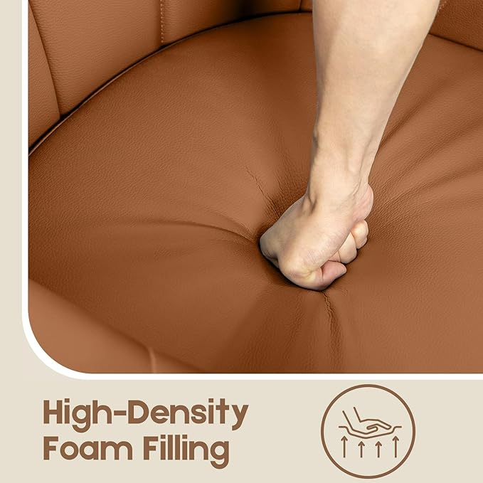 360° Swivel Accent Chair, Modern Leather Barrel Club Chair with Leather Upholstery and Sturdy Wood Base, Comfortable Armchair for Living Room, Bedroom, Reading Nook, Brown-Ruum Studio Home