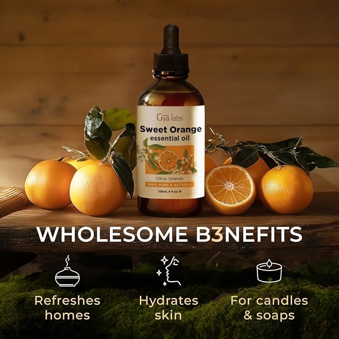 Gya Labs Orange Essential Oil for Diffuser & Skin - Huge 4 Fl Oz - 100% Pure Natural Sweet Orange Oil for Massage, Face, Cleaning & Candle Making Scent-Ruum Studio Home