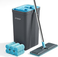 JOYMOOP Mop and Bucket Set with Wringer, Mops for Floor Cleaning, Wall Mop Cleaner with Long Handle, with 6 Reusable Microfiber Mop Pads - Grey+Cyan Blue-Ruum Studio Home