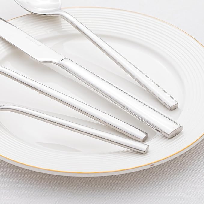 KINGSTONE Silverware Set with Serving Utensils, 65-Piece Forged Flatware Set Cutlery Set Premium Stainless Steel, Service for 12, for Kitchen, Home, Wedding, Party, Mirror Polished and Dishwasher Safe-Ruum Studio Home