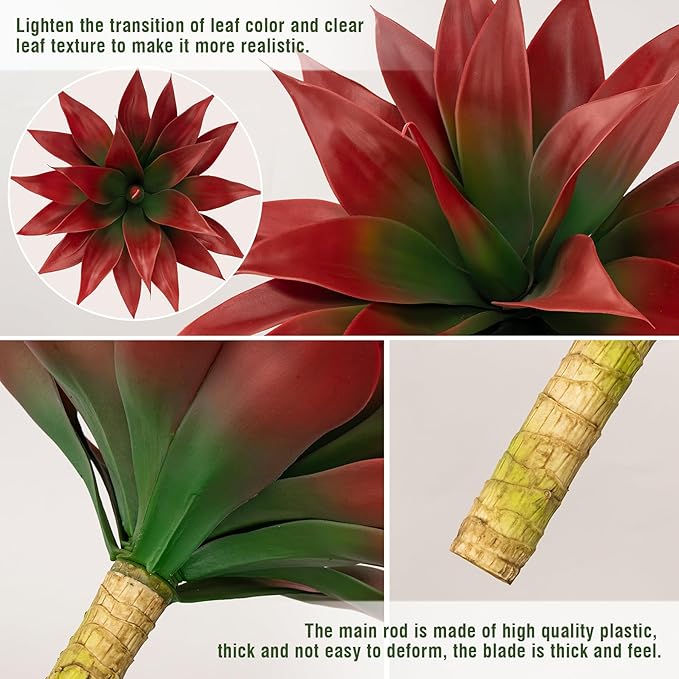 Artificial Agave Plants,Large UV Resistant Fake Agave Planters for Indoor and Outdoor Decorating Tropical Plant Succulents Greenery Indoor Decor (2Pack,18" Red)-Ruum Studio Home